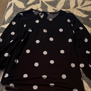 Adrianna Papell Black Blouse with White Polka Dots